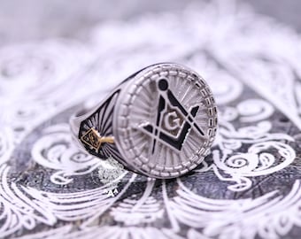 Mason Eye n' Trowel Masonic Signet Ring Silver 925