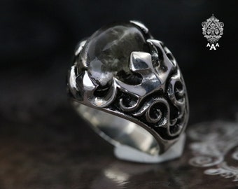 Silver men ring Rutilated Quartz ring Quartz men ring Natural Rutiliated Quartz Ring Sterling Silver 925 Black.
