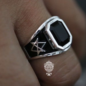 Unicursal hexagram ring Onyx ring Unicursal hexagram Series Sterling Silver 925 Black