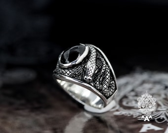 Snake Onyx ring,Women Onyx ring,Snake ring,Snake Eyes ring,Onyx silver Ring,Sterling Silver 925 Black.