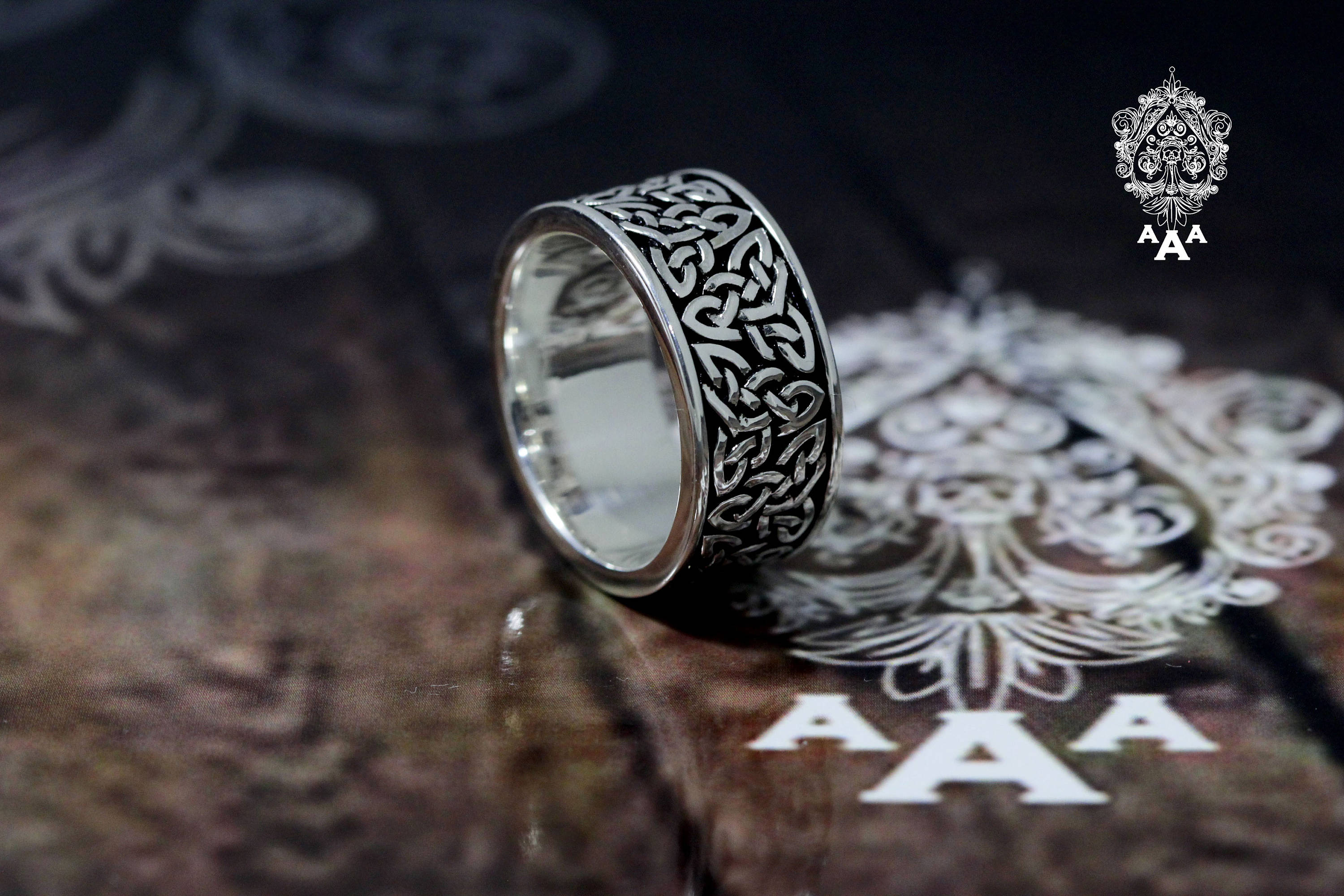 Uomo irlandese Open Celtic Knot wedding Band anello - 7 mm di larghezza - argento Sterling 925