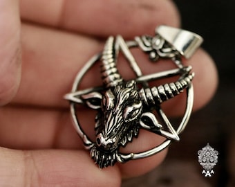 Satanic baphomet Pendant Sigil of Baphomet jewelry Sterling Silver 925 Black.