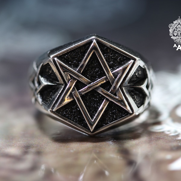 Anello esagramma unicursale in argento sterling Anello simbolo esagramma in argento sterling 925