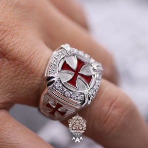 knights templar cross ring Templar Cross Ring Templar Ring Silver Masonic Ring Sterling Silver 925 white gold plated