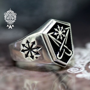 Sigil of Lucifer ring,Chaos star ring,Sterling Silver 925 Black. image 3