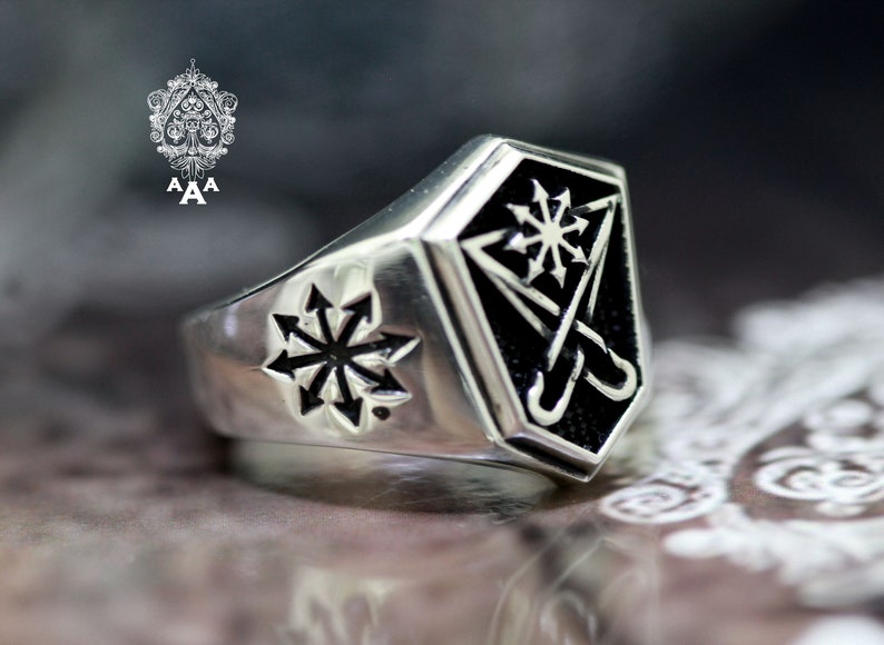 Sigil of Lucifer ring,Chaos star ring,Sterling Silver 925 Black. image 3