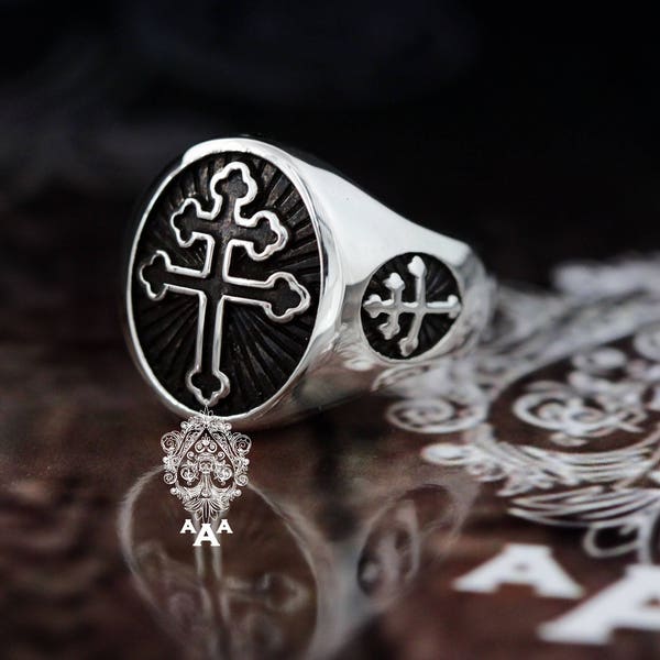 Cross Of Lorraine Magnum ring,ring silver,Sterling Silver 925 Black .