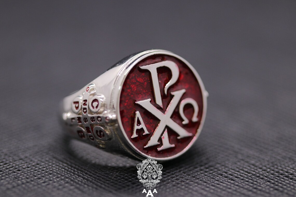 Alpha Omega Ring Silver Ring Silver 925 Alpha Omega Ring Red Enamel Chi ...