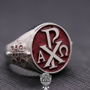 Alpha Omega Ring Silver Ring Silver 925 Alpha Omega Ring Red Enamel Chi ...