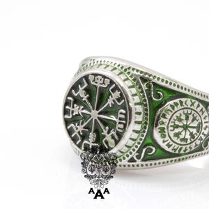 Vegvisir Ring, the Vegvisir Silver Ring With Green Enamel, Sterling ...