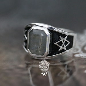 Unicursal hexagram ring labadorite ring Unicursal hexagram Series Sterling Silver 925 Black