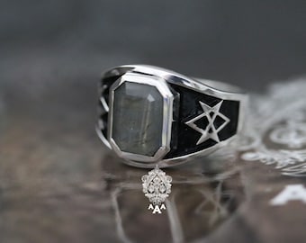 Unicursal hexagram ring labadorite ring Unicursal hexagram Series Sterling Silver 925 Black