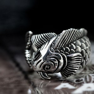 Koi fish ring,Silver Koi Ring,Fish Ring,Sterling Silver 925 Black.