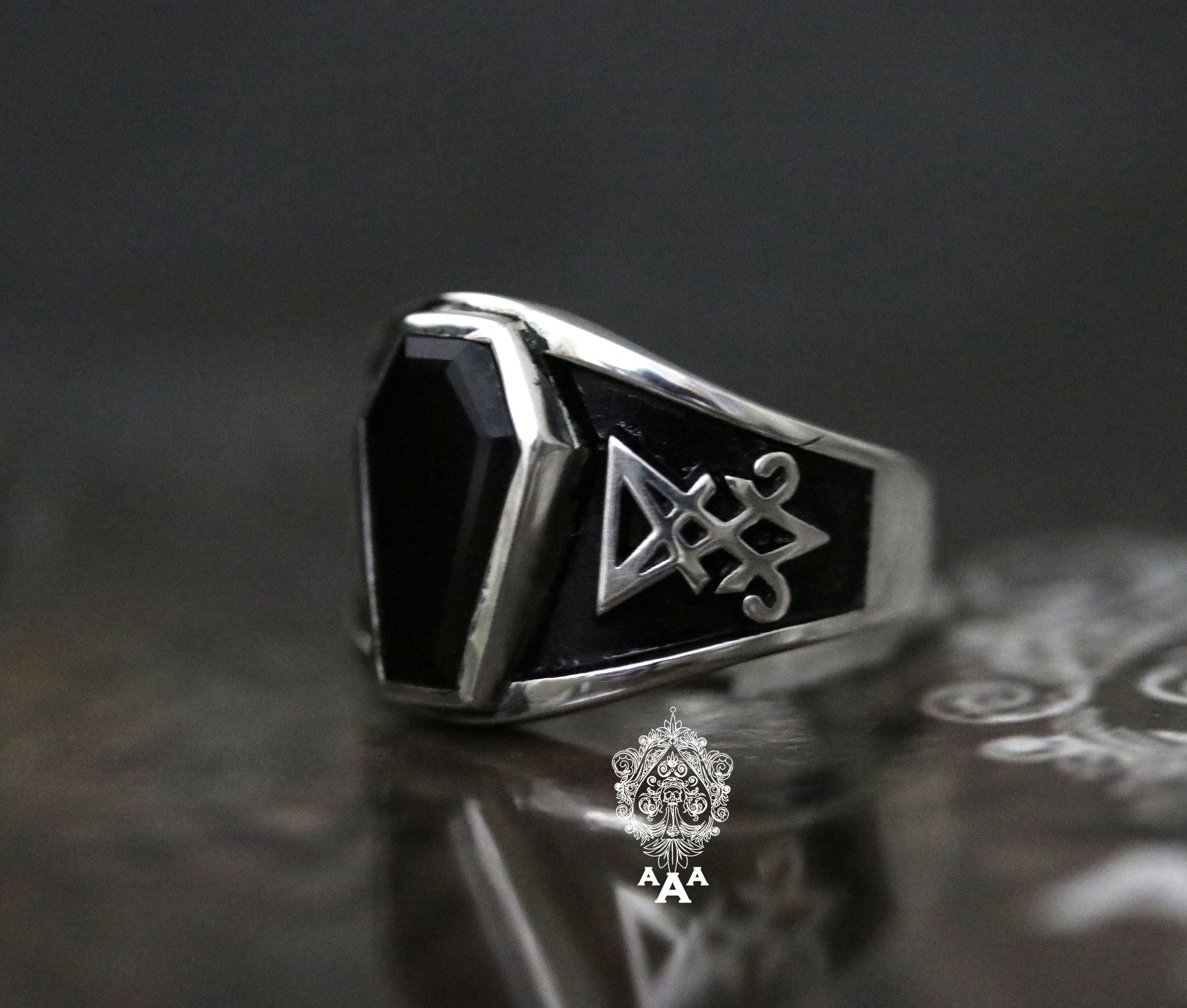 Sigil of Lucifer Ring,onyx Coffin Ring,onyx Silver Ring,lucifer Series ...