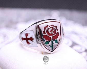 Masonic Cross Silver Mason Rose Ring Silver 925