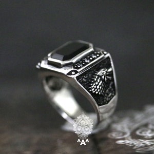 Wolf Sterling Silver Ring Wolf Onyx ring  Onyx ring Series Sterling Silver 925 Black