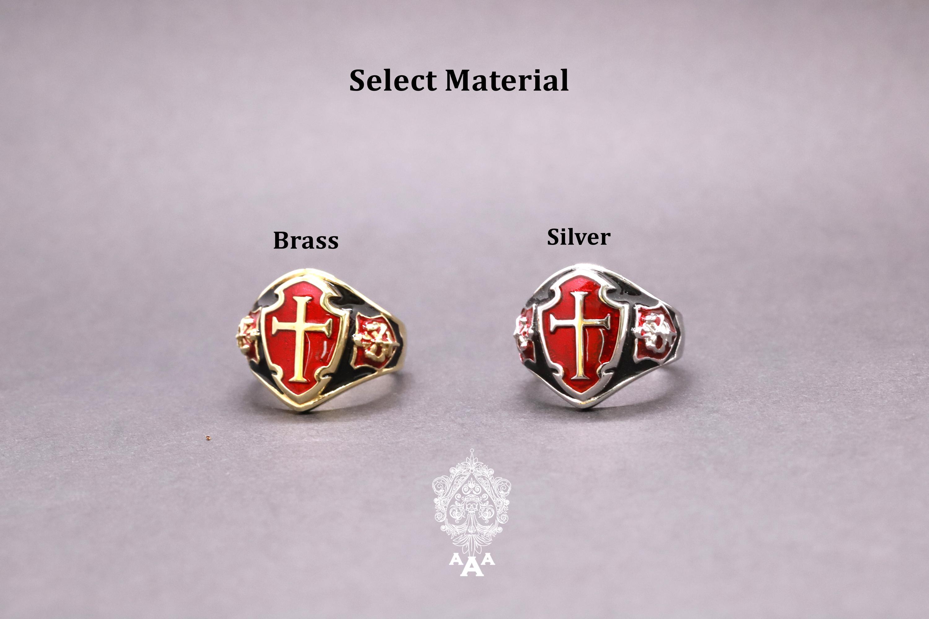 Red Cross Knigth Templar Shiel Black Ring Silver or Brass - Etsy