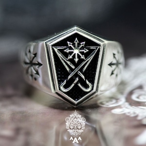 Sigil of Lucifer ring,Chaos star ring,Sterling Silver 925 Black. image 2