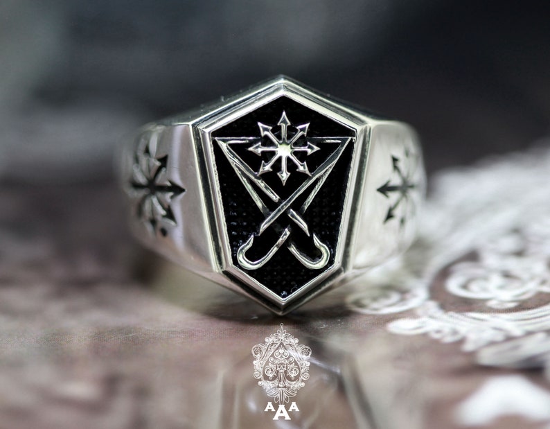 Sigil of Lucifer ring,Chaos star ring,Sterling Silver 925 Black. image 2