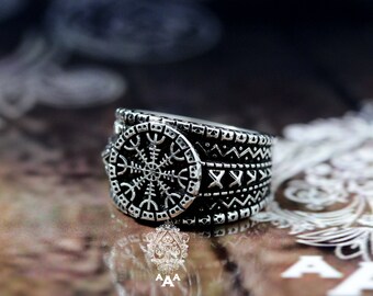 Helm of Awe Ring,Ring Aegishjalmur,Aegishjalmur Helm Of Awe Norse Viking ring.Viking ring,Viking jewelry,Sterling Silver 925 Black oxidize.