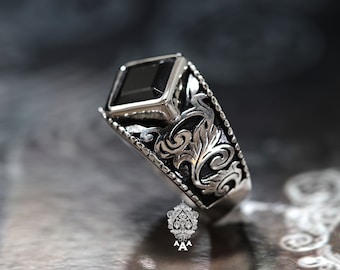 Onyx Ring Onyx Ring-Handmade Silver Ring Sterling Silver 925 Black oxidize.