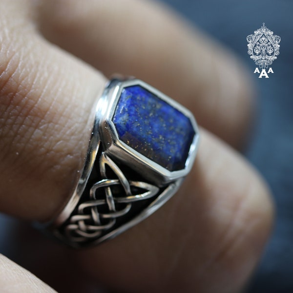 Bague Lapis Lazuli,Bague Celtique Lapis Lazuli, Bague Celtique,Série Argent Sterling 925 Noir