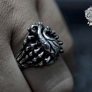 Heart skull ring,Heart ring,Heart silver ring,Sterling Silver 925 Black.