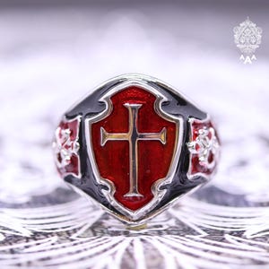 Red Black Templar Cross Ring Templar Accessory Templar Ring Cross Ring Templar Cross Ring Silver 925