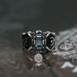 Hades ring Blue topaz Hades ring Futuristic Hades ring Futuristic Design ring Sterling Silver 925 ring with Blue topaz
