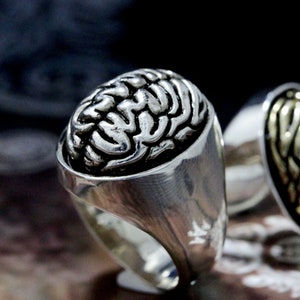 brain ring,Silver Anatomical Brain Ring,neuron ring,Sterling Silver 925 Black.