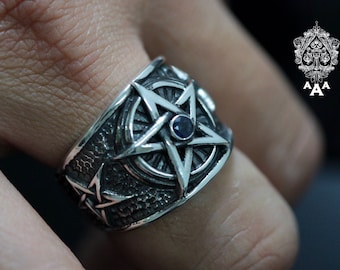 Pentagram Ring,Pentacle Ring,Occult Ring,baphomet ring,Black Pentagram ring,Sterling Silver 925 Black oxidize.