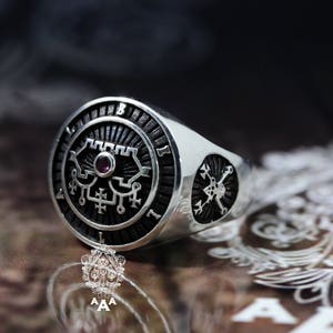 Belial sigil ring,Belial sigil jewelry,Stone Ruby,Sterling Silver 925 Black oxidize.