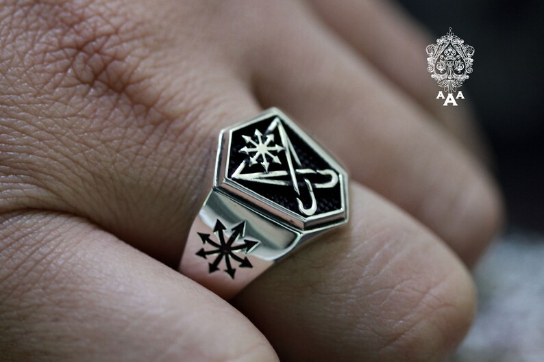 Sigil of Lucifer ring,Chaos star ring,Sterling Silver 925 Black. image 6