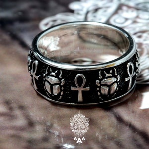 Scarab ring,Egypt Ankh Ring, Ring with Ankh, Ring with Scarab, Egypt Ring,Sterling Silver 925 Black.