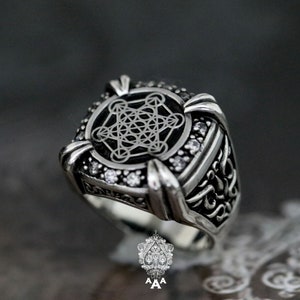 Metatron Cube Ring Silver ring Sacred Geometry ring Ring Sterling Silver 925 Black oxidize.