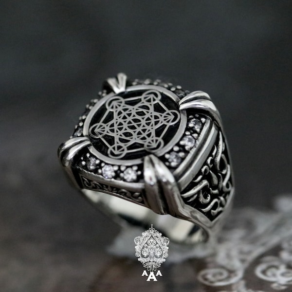 Metatron Cube Ring Silver ring Sacred Geometry ring Ring Sterling Silver 925 Black oxidize.