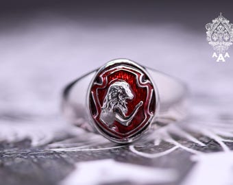 Red Lion Ring Gryffindor Silver Ring Silver 925 Red Emamel