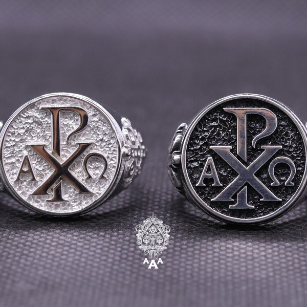 Anello Chi Rho Anello Alpha Omega Anello Chi Rho in argento 925