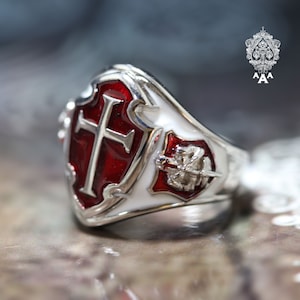 Templar Cross Ring,Knights Templar Ring,Templar Cross Ring,Sterling Silver 925 white gold plated