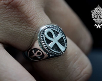 Ankh ring,Egyptian Ankh Ring,Sterling Silver 925 Black oxidize.