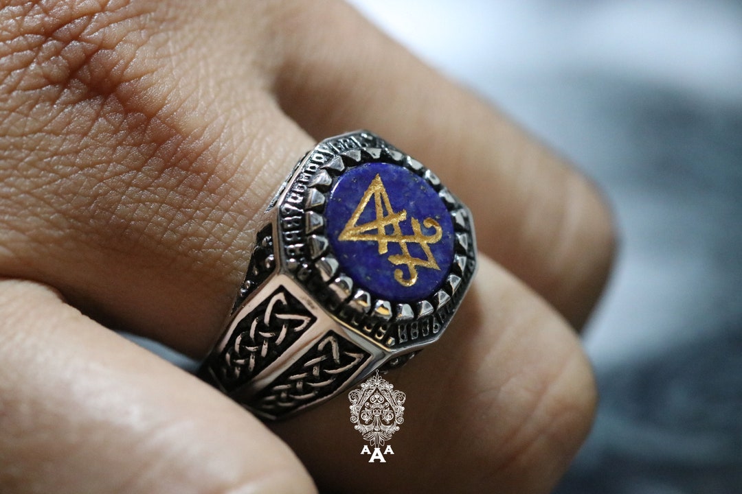 Bague sceau de Lucifer, bague lapis lazuli Lucifer, argent sterling