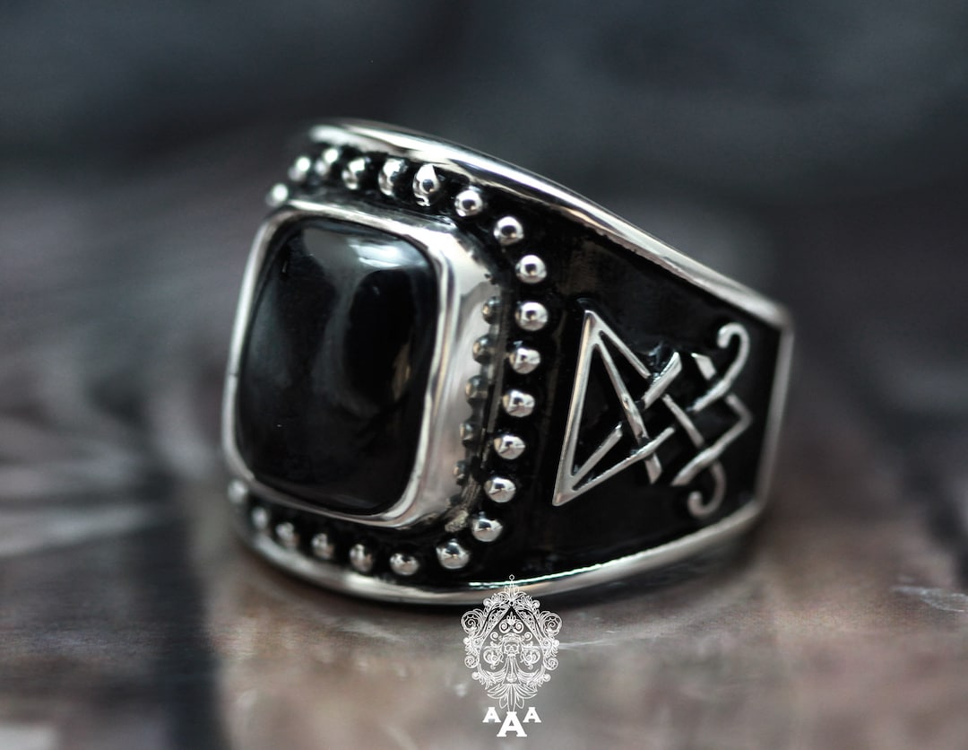 Sigil de Anillo de Lucifer, Anillo de ónix, Nuevo anillo de plata de ónix,  Plata de ley de la serie Lucifer 925 México