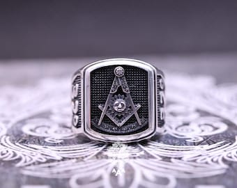スターリングシルバーのフリーメイソンリング：フリーメイソンの