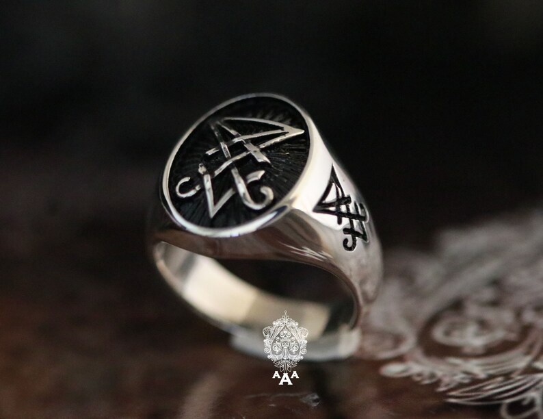Sigil van Lucifer ring Sieraden Ringen Zegelringen Sterling Zilver 925 Zwart. 