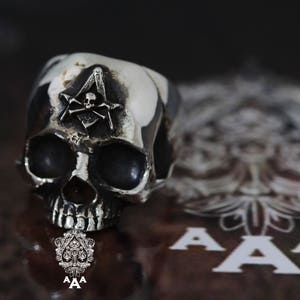 Masonic ring,Masonic skull  ring,skull men ring,Sterling Silver 925 Black oxidize.