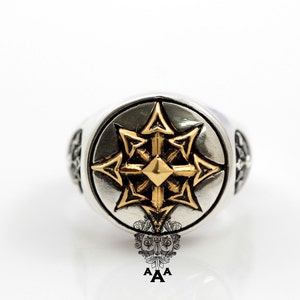 Symbol of Chaos ring,Chaos star ring,Sterling Silver Chaos Ring, Star brass,Ring Sterling Silver 925 Black oxidize.