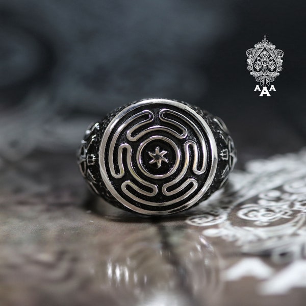 Hecate's Wheel ring Hecate ring Sterling Silver 925 Black.