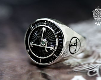 Lilith sigil ring,Emerald Lilith sigil ring,Sterling Silver 925 Black.