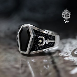 Hades ring,Onyx coffin ring,Hades Onyx ring,925 Sterling Silver with Onyx