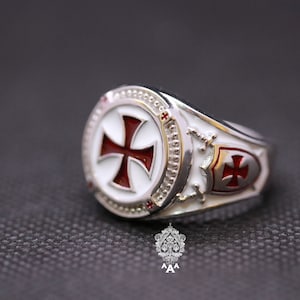 knights templar cross ring Cross Ring Silver Cross Ring Red Cross Ring Knight Ring Knight Cross Ring Silver 925 Enamel color